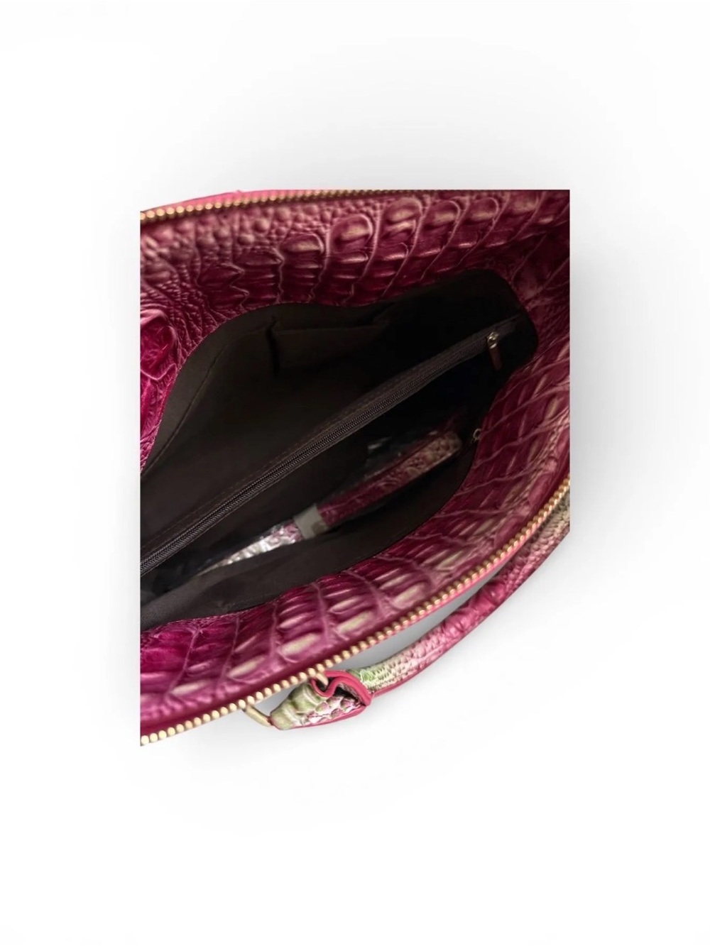 Pink and Green Ombre Croc-Embossed Tote Bag - Picture 6 of 8